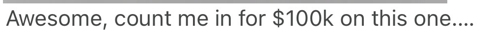 Investment commitment email excerpt showing $100k